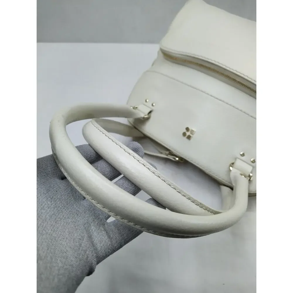 Kate Spade New York White Leather Top Handle Zipper Pocket Satchel Shoulder Bag